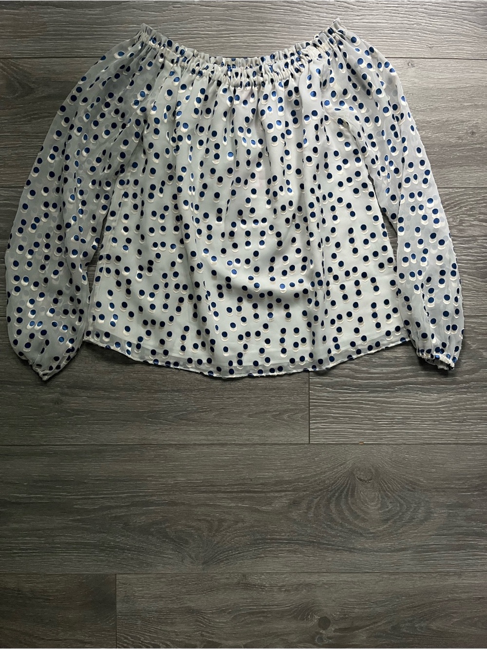NEW Lilly Pulitzer White Blue Polka Dot Off the Shoulder Sheer Sleeve Top XXS